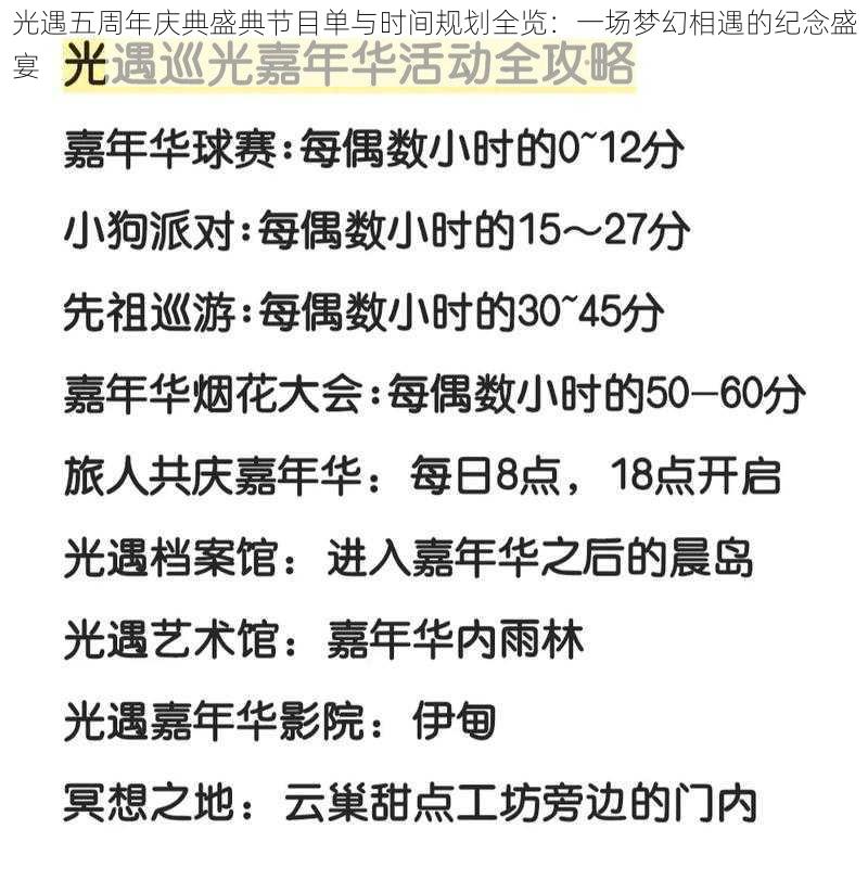 光遇五周年庆典盛典节目单与时间规划全览：一场梦幻相遇的纪念盛宴