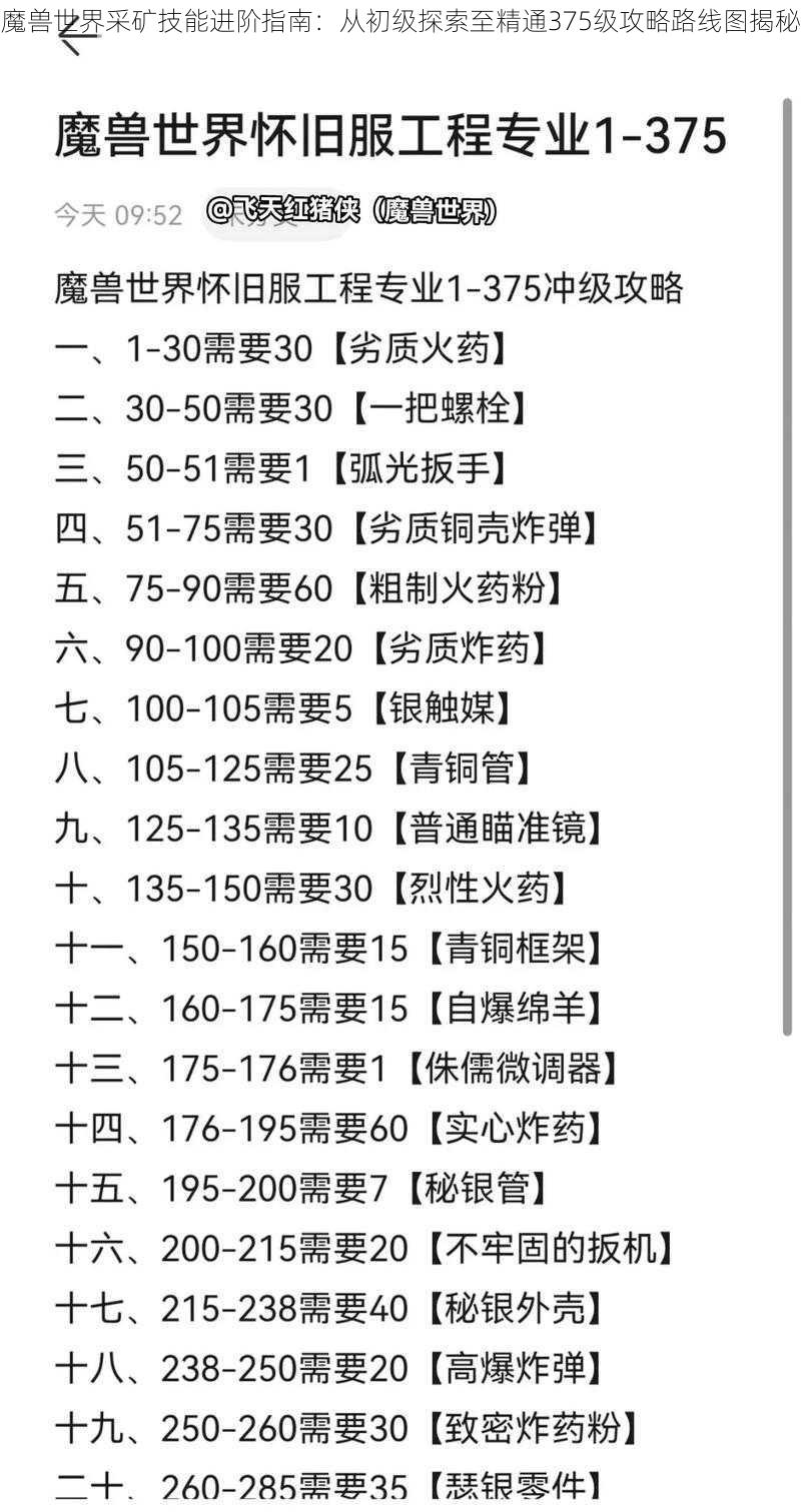 魔兽世界采矿技能进阶指南：从初级探索至精通375级攻略路线图揭秘