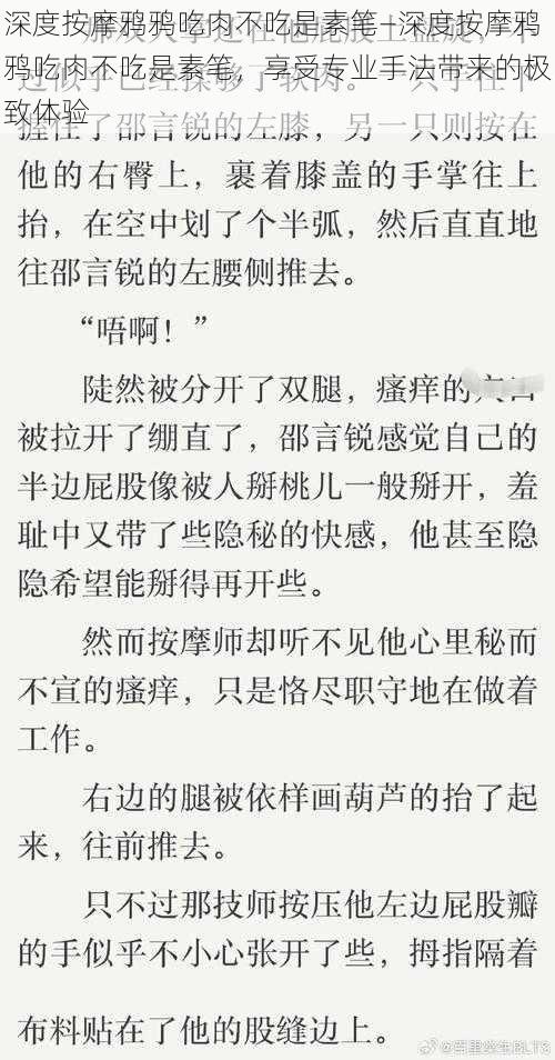 深度按摩鸦鸦吃肉不吃是素笔—深度按摩鸦鸦吃肉不吃是素笔，享受专业手法带来的极致体验