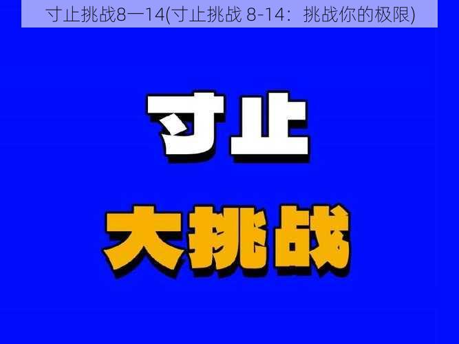 寸止挑战8一14(寸止挑战 8-14：挑战你的极限)