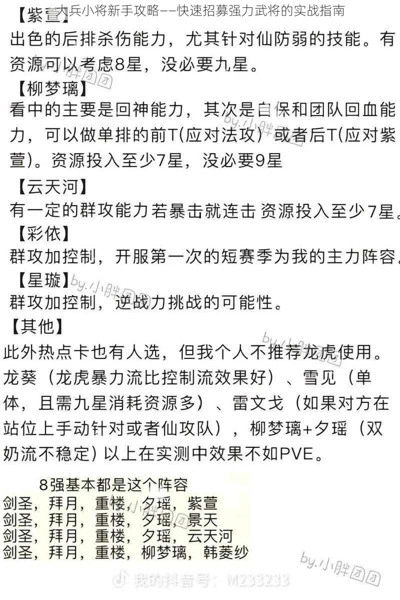 大兵小将新手攻略——快速招募强力武将的实战指南