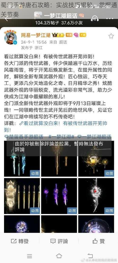 蜀门手游唐石攻略：实战技巧揭秘，掌握通关节奏