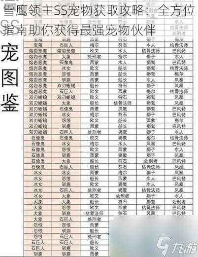 雪鹰领主SS宠物获取攻略：全方位指南助你获得最强宠物伙伴