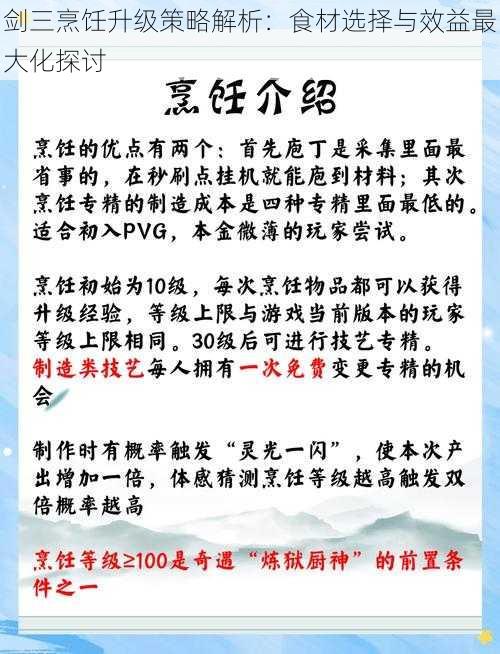 剑三烹饪升级策略解析：食材选择与效益最大化探讨